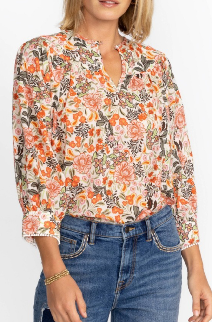 Johnny Was Workshop Cotton Floral Valencia Circle Yoke Blouse Size Small Boho